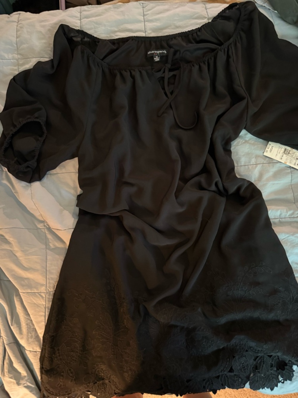 NWT Sharagano Black Dress with Lace Hem